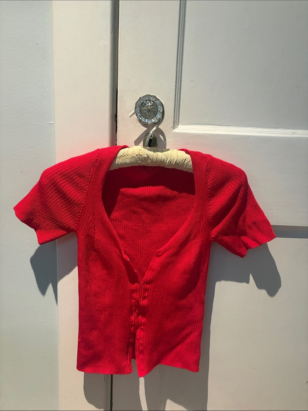 Women's Bright Red Short Sleeve Knit Cardigan Top